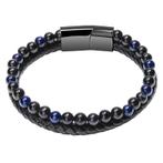 Fako Bijoux® - Leren Natuurstenen Armband Heren - Zwart Leer, Sieraden, Tassen en Uiterlijk, Armbanden, Verzenden, Nieuw