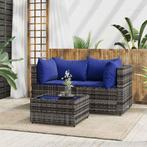 vidaXL 3-delige Loungeset met kussens poly rattan grijs, Verzenden, Nieuw, Rotan, Loungeset