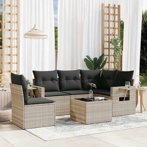 vidaXL 6-delige Loungeset met kussens poly rattan lichtgrijs, Tuin en Terras, Tuinsets en Loungesets, Loungeset, Nieuw, Rotan