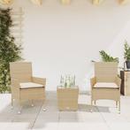 vidaXL 3-delige Bistroset met kussens poly rattan en glas, Tuin en Terras, Tuinsets en Loungesets, Verzenden, Nieuw, Rotan