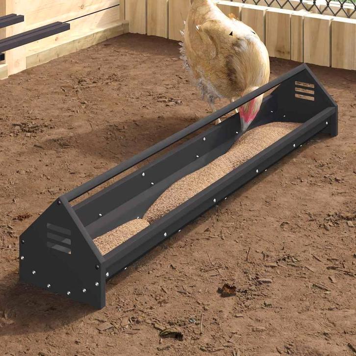 vidaXL Kippen voederbak Zwart 108 x 20,5 x 20 cm Koudgewalst, Dieren en Toebehoren, Overige Dieren-accessoires, Nieuw, Verzenden