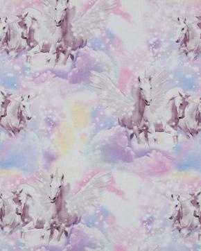 Tricot/Jersey Eenhoorns Regenboog, Hobby en Vrije tijd, Stoffen en Lappen, Overige kleuren, Nieuw