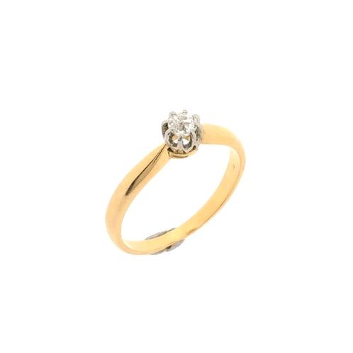 18 Krt. Gouden solitair ring met bolsjewiek diamant | Ca...., Sieraden, Tassen en Uiterlijk, Ringen, Dame, Met edelsteen, Overige kleuren