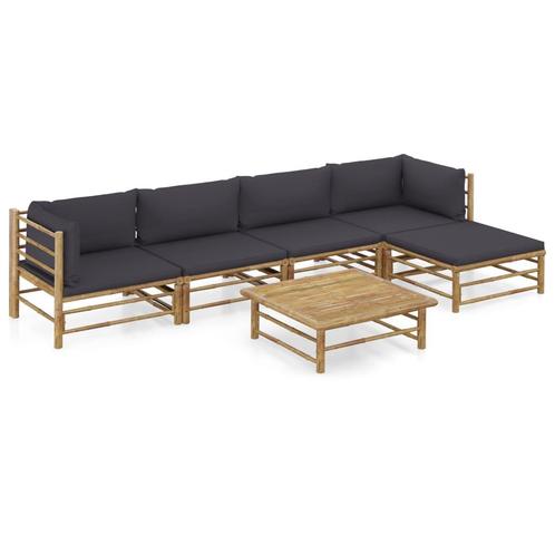 vidaXL 6-delige Loungeset met donkergrijze kussens bamboe, Tuin en Terras, Tuinsets en Loungesets, Loungeset, Nieuw, Hout, Verzenden