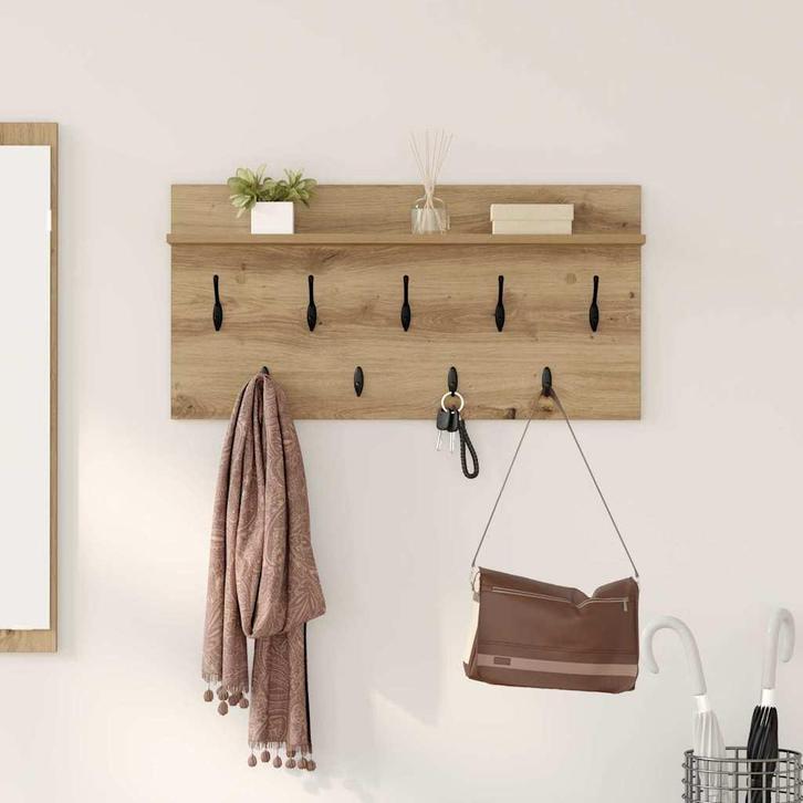 vidaXL Wandgemonteerde kapstok artisanaal eikenkleurig 80 x, Huis en Inrichting, Woonaccessoires | Wandplanken en Boekenplanken