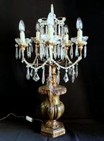 Tafellamp - Gelakt hout, verguld ijzer en glas/kristal