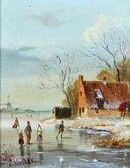 E. Koster (XIX) - Bevroren Landschap met Figuren (No, Antiek en Kunst, Kunst | Schilderijen | Klassiek