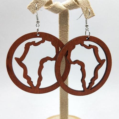 Houten oorbellen | Afrikaans continent in hout, Sieraden, Tassen en Uiterlijk, Oorbellen, Nieuw, Ophalen of Verzenden