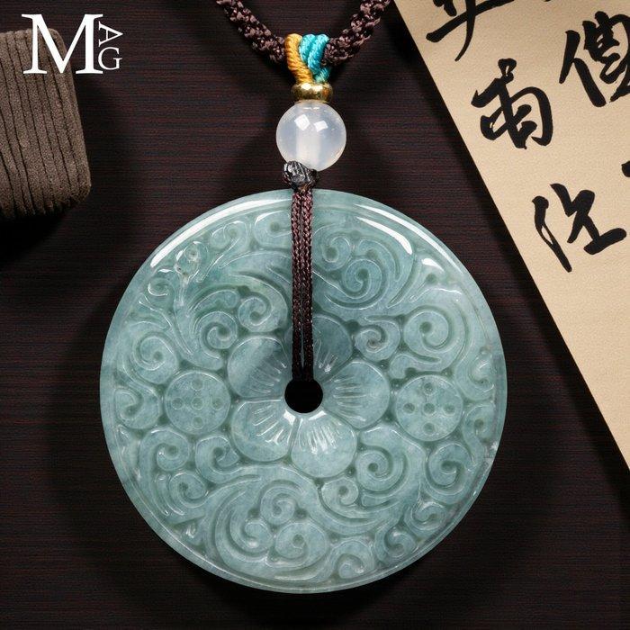 Handgesneden nefriet jade hanger - Floral Bi Disc - Hoogte:, Verzamelen, Mineralen en Fossielen
