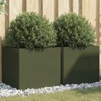 vidaXL Plantenbakken 2 st 49x47x46 cm staal olijfgroen, Verzenden, Nieuw, Metaal