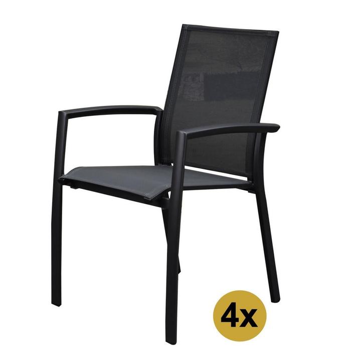 Set van 4 Malaga stapelbare tuinstoelen antraciet aluminium, Tuin en Terras, Tuinstoelen, Nieuw, Ophalen of Verzenden