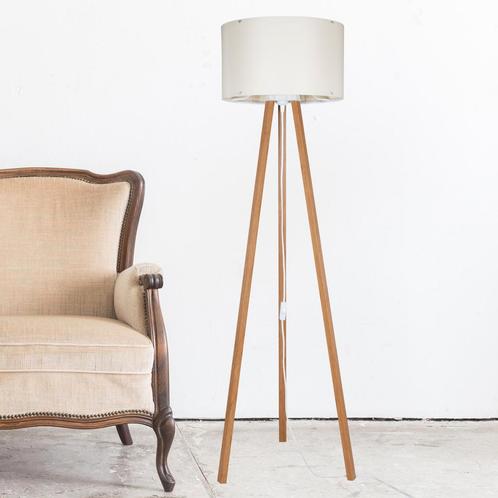 [lux.pro] Staande lamp vloerlamp E27 Keynes bamboe en creme, Huis en Inrichting, Lampen | Vloerlampen, Nieuw, Verzenden