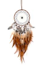 Dromenvanger Bruin Wit Dreamcatcher Veren Macramé Bohemian I, Ophalen of Verzenden, Nieuw, Feestartikel, Carnaval