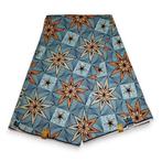Afrikaanse stof - Blauwe Starflower - 100% katoen, Hobby en Vrije tijd, Stoffen en Lappen, Ophalen of Verzenden, Nieuw
