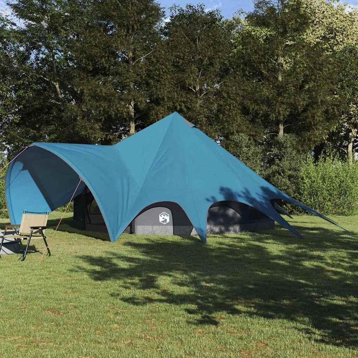 vidaXL Teepee Tent met dak Blauw en Grijs 600 x 600 x 347 cm, Caravans en Kamperen, Tenten, Nieuw, Verzenden