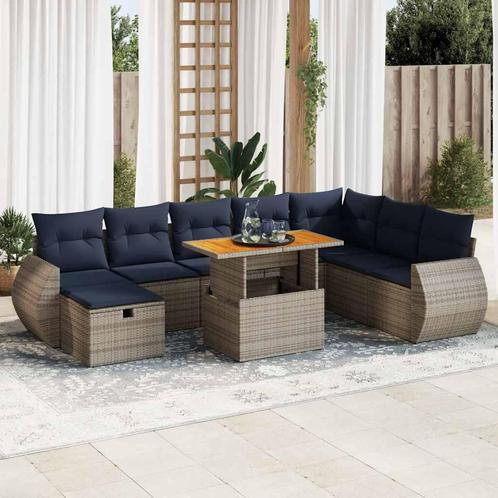 vidaXL 9-delige Loungeset met kussens poly rattan acacia, Tuin en Terras, Tuinsets en Loungesets, Loungeset, Nieuw, Rotan, Verzenden