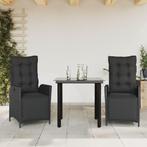 vidaXL 3-delige Tuinset met kussens poly rattan zwart, 2 zitplaatsen, Nieuw, Tuinset, Verzenden