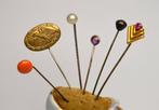 Goud gevuld, Zilver - Broche - Set, antik pins + kussen, Antiek en Kunst
