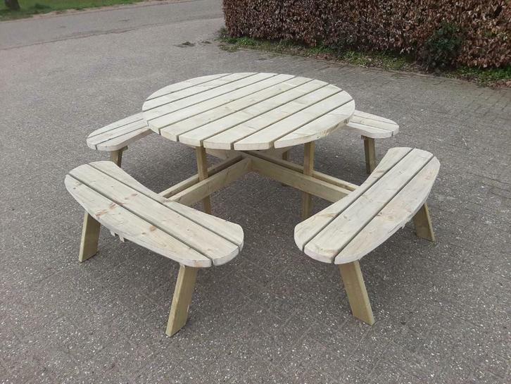 Ronde Picknicktafel Vurenhout NIEUW, Tuin en Terras, Picknicktafels, Nieuw, Hout, Rond, Ophalen of Verzenden