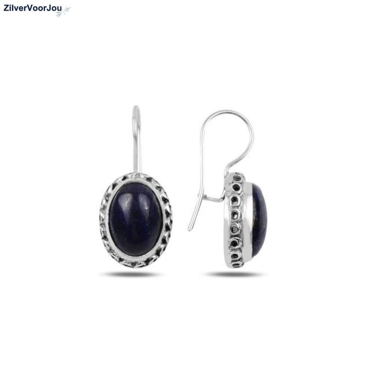 Zilveren blauwe ovale lapis lazuli oorbellen handgemaakt, Sieraden, Tassen en Uiterlijk, Oorbellen, Nieuw, Verzenden