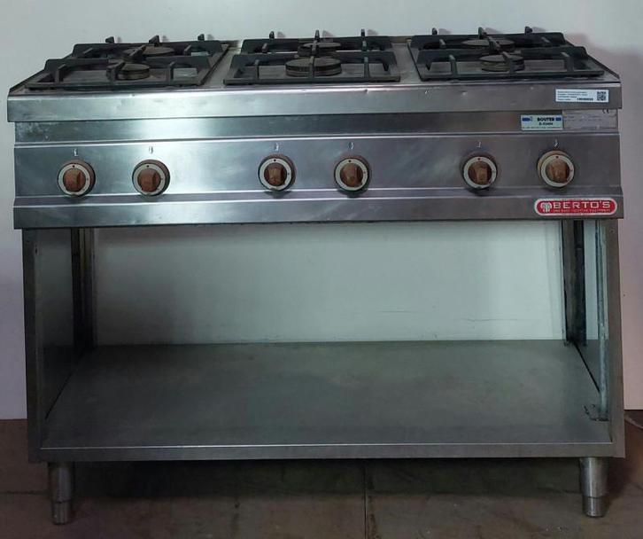 Occasion Bertos 6-vlams gaskooktafel, Zakelijke goederen, Horeca | Keukenapparatuur, Gebruikt, Ophalen