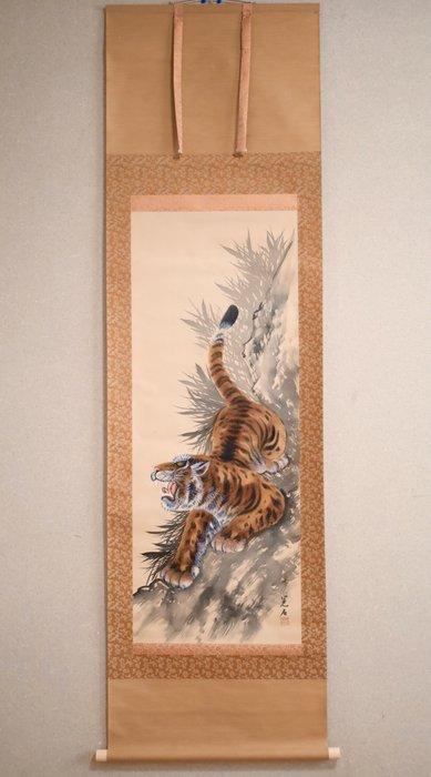 Fierce Tiger on the cliff - hanging scroll - Kouseki  -, Antiek en Kunst, Antiek | Overige Antiek