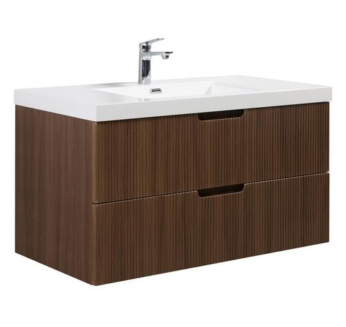 Badkamermeubel Set Thermis 100cm Bruin Teak Badmeubel, Huis en Inrichting, Badkamer | Badkamermeubels, Nieuw, Wastafelkast, Verzenden