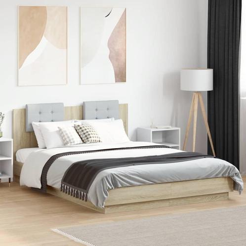 vidaXL Bedframe met hoofdeinde bewerkt hout sonoma eiken, Huis en Inrichting, Slaapkamer | Bedden, 120 cm, 200 cm, Bruin, Twijfelaar