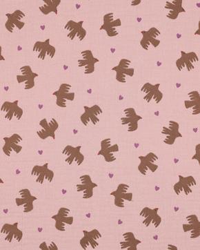 Double Gauze Katoen Vogels Roze, Hobby en Vrije tijd, Stoffen en Lappen, Roze, Nieuw