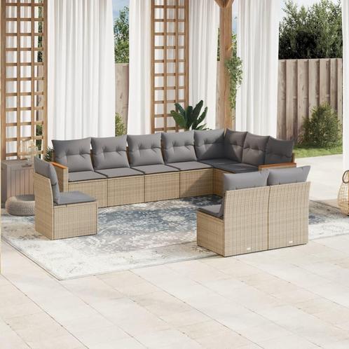 vidaXL 10-delige Loungeset met kussens poly rattan beige, Tuin en Terras, Tuinsets en Loungesets, Loungeset, Nieuw, Rotan, Verzenden