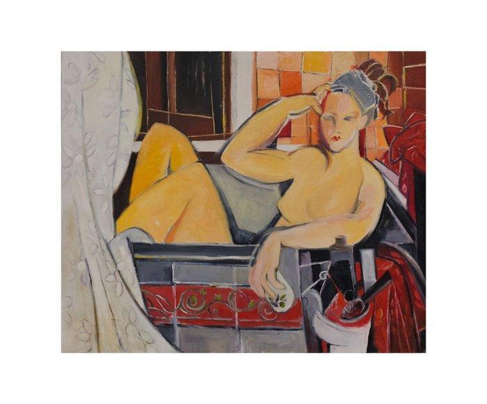 Postcubist School (XX) - The serene bath, Antiek en Kunst, Kunst | Schilderijen | Klassiek