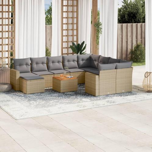 vidaXL 11-delige Tuinset met kussens poly rattan beige, Tuin en Terras, Tuinsets en Loungesets, Tuinset, Nieuw, Verzenden