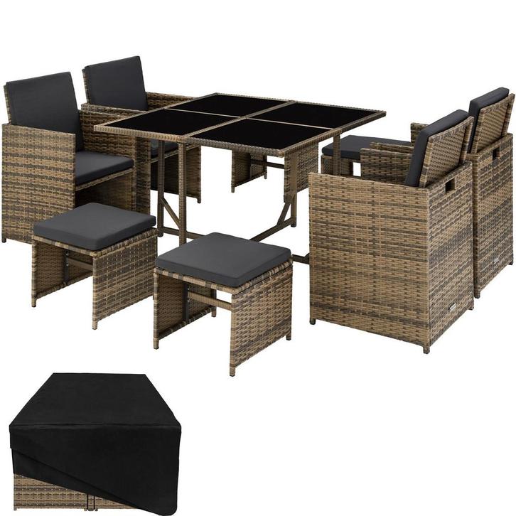 Wicker zitgroep Bilbao 4+4+1 met beschermhoes - natuur, Tuin en Terras, Tuinsets en Loungesets, Verzenden
