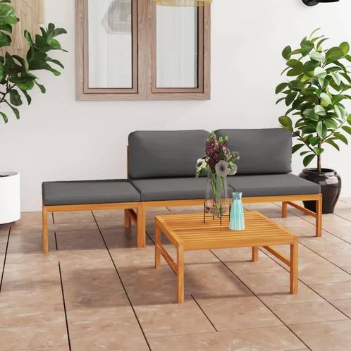vidaXL 4-delige Loungeset met grijze kussens massief, Tuin en Terras, Tuinsets en Loungesets, Loungeset, Nieuw, Teakhout, Verzenden