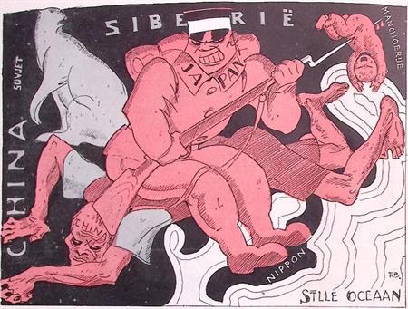 Japan valt China aan in Mantsjoerije op spotprent (Lithos), Antiek en Kunst, Kunst | Litho's en Zeefdrukken, Verzenden
