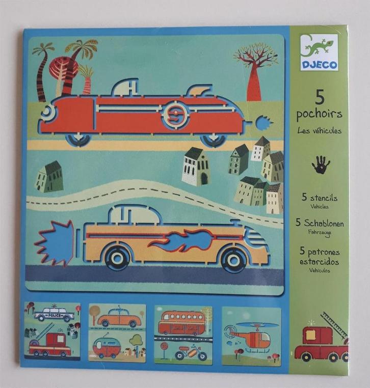 5 Sjablonen - Voertuigen 3070900088559 Djeco, Boeken, Overige Boeken, Gelezen, Verzenden