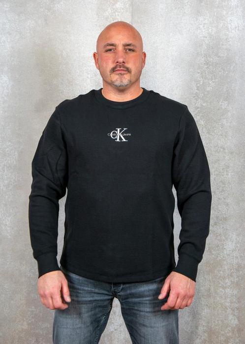 -30% Calvin Klein  Calvin Klein Monologo waffle ls tee  maat, Kleding | Heren, Truien en Vesten, Zwart, Nieuw, Verzenden