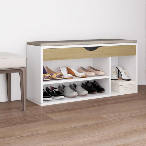 vidaXL Schoenenbank en kussen 104x30x49 cm hout wit sonoma, Huis en Inrichting, Kasten | Schoenenrekken, Nieuw, Verzenden