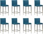 Set van 8 Blauwe leren moderne barkrukken - poot vierkant rv, Overige kleuren, Nieuw, Leer, Ophalen of Verzenden