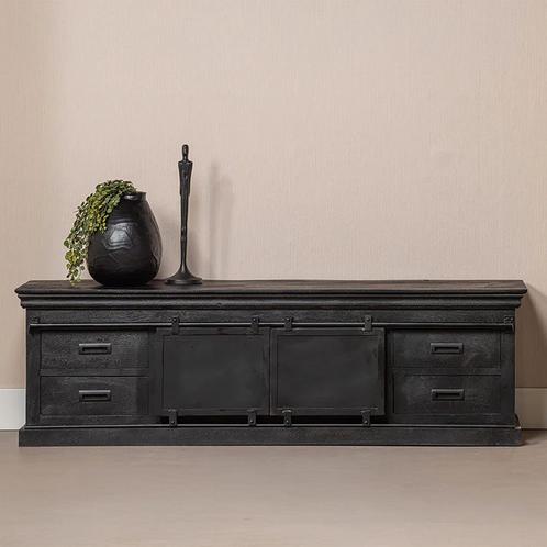 Tv-meubel Mangohout Milan 240 Zwart, Huis en Inrichting, Kasten | Televisiemeubels, 25 tot 50 cm, Nieuw, Overige houtsoorten, Minder dan 100 cm