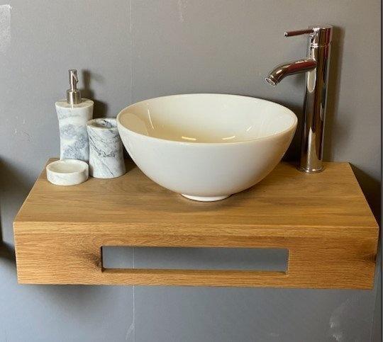 Fonteinplank Casajoy Eiken 61x32x12cm Met Keramische Waskom, Doe-het-zelf en Verbouw, Sanitair, Ophalen of Verzenden