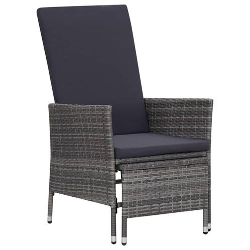 vidaXL Tuinstoel verstelbaar met kussens poly rattan grijs, Tuin en Terras, Tuinstoelen, Nieuw, Rotan, Verzenden