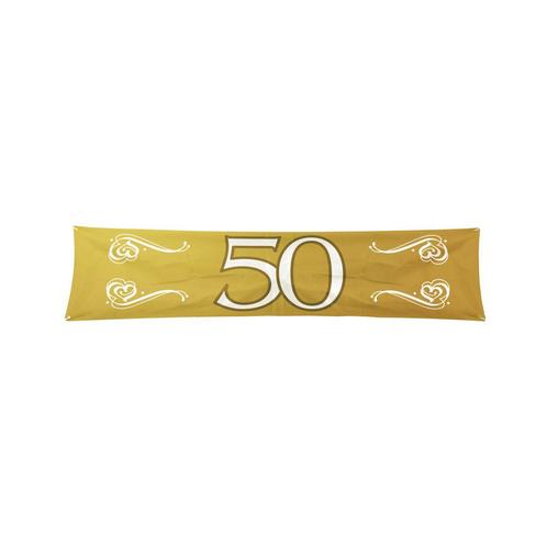 Banner 50 Jaar Goud 1,8m, Hobby en Vrije tijd, Feestartikelen, Nieuw, Verzenden