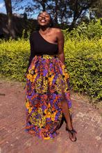 Afrikaanse print maxi rok - Geel & Paarse Flowers - S, Kleding | Dames, Ophalen of Verzenden, Nieuw