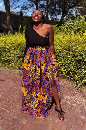 Afrikaanse print maxi rok - Geel & Paarse Flowers - S beschikbaar voor biedingen