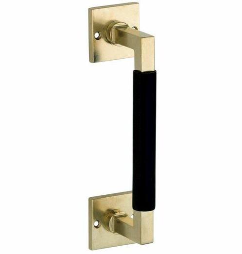 Deurgreep Bauhaus ebben vierkant rozet 182 mm messing antiek, Doe-het-zelf en Verbouw, Hang- en Sluitwerk, Nieuw, Ophalen of Verzenden
