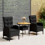 vidaXL 3-delige Bistroset poly rattan zwart, Verzenden, Nieuw, Rotan, 2 zitplaatsen