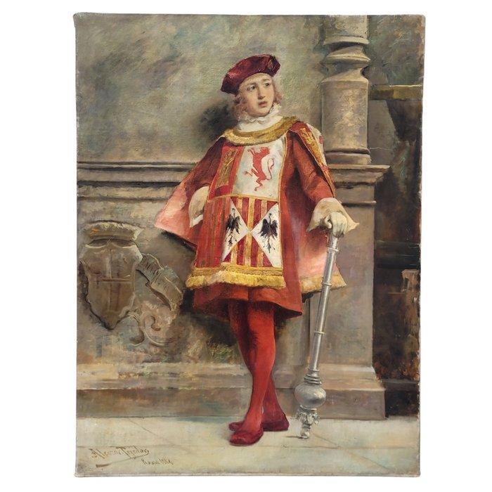 José Alcázar Tejedor (1850-1907) - Macero castellano, Antiek en Kunst, Kunst | Schilderijen | Klassiek