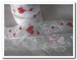 Lint organza duiven + harten 40mm dr/ m - 65 met rode d, Hobby en Vrije tijd, Knutselen, Nieuw, Ophalen of Verzenden