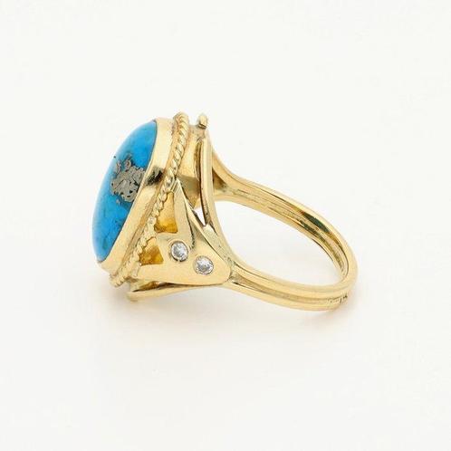 Ring - 18 karaat Geel goud Turquoise - Diamant, Sieraden, Tassen en Uiterlijk, Ringen